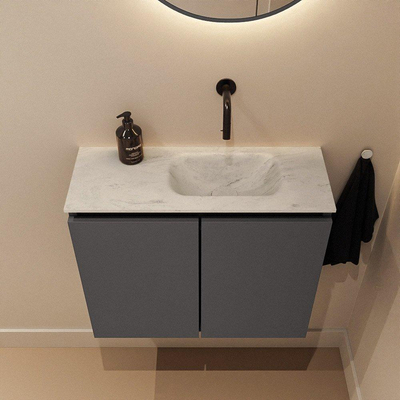MONDIAZ TURE-DLUX 60cm toiletmeubel Dark Grey. EDEN wastafel Opalo positie rechts. Zonder kraangat.