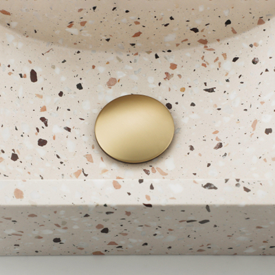 FugaFlow Eccelente Pietra Ensemble de fontaine - 40x22x10cm - trou de robinet à droite - robinet de fontaine en laiton brossé PVD - bouchon de vidange - siphon abaissé - beige mat