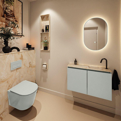 MONDIAZ TURE-DLUX Meuble toilette - 80cm - Greey - EDEN - vasque Frappe - position droite - 1 trou de robinet