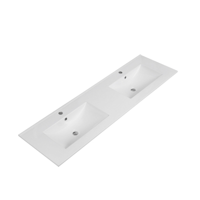 Saniclass Vygo Meubelwastafel - 161.5x46x2cm - overloop - 2 wasbakken - 2 kraangaten - keramiek - glans wit