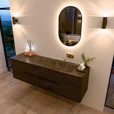 Mondiaz CIRO-DLUX Badkamermeubelset - 170x45x50cm - Solid surface wastafel Lava - 1 wasbak Rechts - zonder kraangaten - 4 lades - Shadow