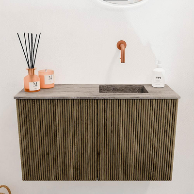Mondiaz JOYA-DLUX 70cm toiletmeubel - kleur Dusk - Wastafel FAYE positie Rechts Zonder kraangat kleur Oza.