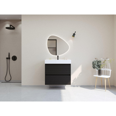 HR badmeubelen Infinity XXL 3D Ensemble meuble de salle de bains - 80 cm - 1 lavabo en céramique cube blanc - 1 trou de robinet - 2 tiroirs - noir mat