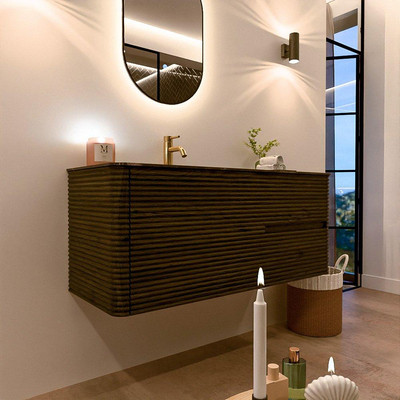 Mondiaz CIRO-DLUX Badkamermeubelset - 120x45x50cm - Solid surface wastafel Lava - 1 wasbak Links - 1 kraangat - 2 lades - Shadow