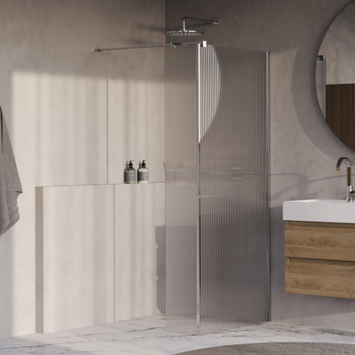 BRAUER Oblivion Inloopdouche - 100x200cm - 30cm zijwand - helder ribbel glas - glascoating - Hoogglans Chroom