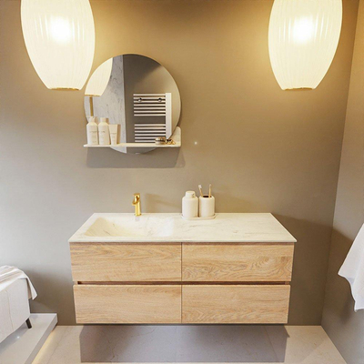 MONDIAZ VICA-DLUX Ensemble meuble de salle de bains - 120cm - meuble bas Washed oak - 4 tiroirs - lavabo encastré cloud à gauche - 1 trou de robinet - version hauteur 60cm - opalo