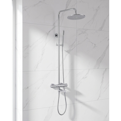 Fortifura Calvi Regendoucheset - thermostatisch - 25cm hoofddouche - metalen slang - staaf handdouche - draaibare baduitloop - chroom