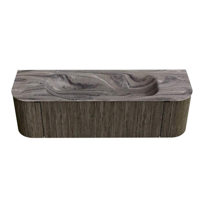 MONDIAZ KURVE-DLUX Meuble de salle de bains 150cm arrondi Gauche + Droite couleur Shadow avec 1 tiroir et 2 portes. Vasque BIG MEDIUM Centrale sans trou de robinet Sombra.