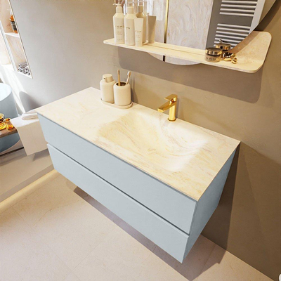 Mondiaz VICA-DLUX ensemble de meuble de salle de bain - 110cm - meuble sous-vasque argile - 2 tiroirs - lavabo encastré nuage droite - 1 trou de robinet - version haute 60cm - ostra