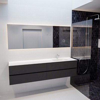 Mondiaz VICA ensemble de meuble de salle de bain - 200cm - meuble sous-vasque gris foncé - 4 tiroirs - lavabo cloud droite - 1 trou de robinet - miroir LED - version XL 60cm de haut