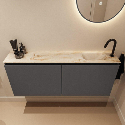 MONDIAZ TURE-DLUX Meuble toilette - 120cm - Dark Grey - EDEN - vasque Frappe - position droite - 1 trou de robinet