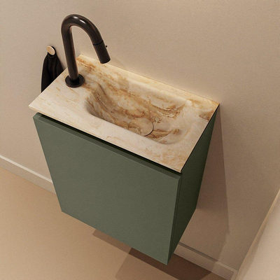 MONDIAZ TURE-DLUX Meuble toilette - 40cm - Army - EDEN - vasque Frappe - position droite - 1 trou de robinet