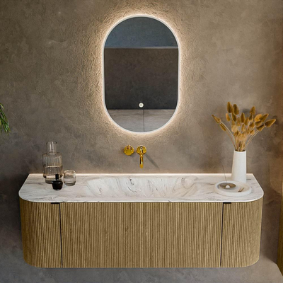 Mondiaz KURVE-DLUX Badkamermeubelset - 140x46x40cm - 1 lade - 2 deuren - wastafel solid surface - midden - zonder kraangat - Dusk