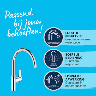Grohe Start Curve Keukenkraan - hoog - chroom