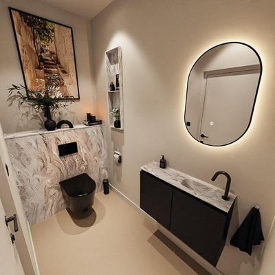 MONDIAZ TURE-DLUX Meuble de toilettes 80 cm Urban. Lavabo EDEN Glace position à droite. Avec 1 trou de robinet.
