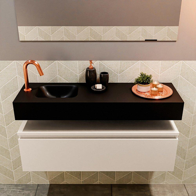 MONDIAZ ANDOR Meuble WC - 100x30x30cm - 1 trou de robinet - 1 tiroir - linen mat - vasque à gauche - Solid surface - Noir