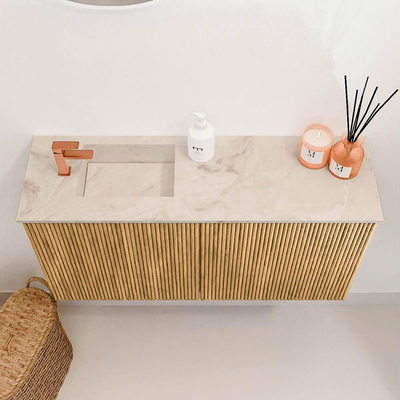 Mondiaz JOYA-DLUX Meuble de salle de bains 80cm - couleur Chêne - Vasque FAYE position Gauche 1 trou de robinet couleur Frappe