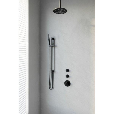 Brauer black edition ensemble de douche thermostatique 20cm douche de tête bras plafond douche debout sur barre coulissante noir mat