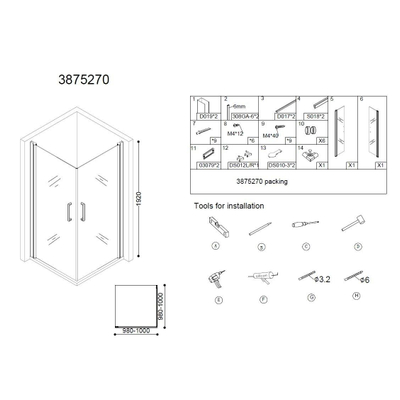 Best Design Erico Cabine de douche carrée 100x100x192cm avec 2 portes verre de sécurité 6mm chrome