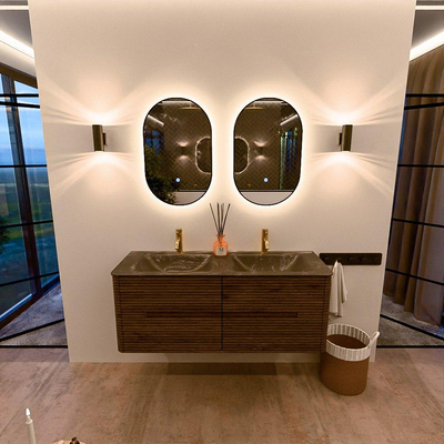 Mondiaz CIRO-DLUX Badkamermeubelset - 130x45x50cm - Solid surface wastafel Lava - 2 wasbak Dubbel - 2 kraangaten - 4 lades - Dusk