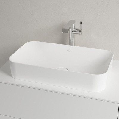 Villeroy & Boch finion opzetwastafel - zonder kraangat - 60x35cm CeramicPlus - zonder overloop - Stone White (mat wit)