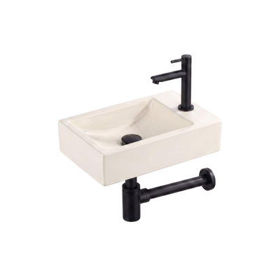 Saniclass Fuente fonteinset – rechthoekig – 40x22x10 cm – solid surface beige – zwarte kraan