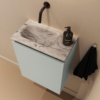 MONDIAZ TURE-DLUX Meuble de toilettes 40 cm Greey. Lavabo EDEN Glace position à gauche. Sans trou de robinet.