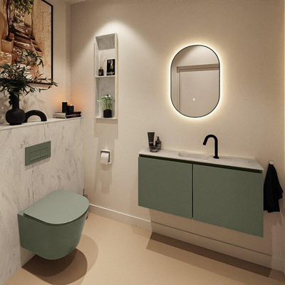 MONDIAZ TURE-DLUX meuble de WC 100cm Army. Lavabo EDEN Opalo position milieu. Avec 1 trou de robinet.