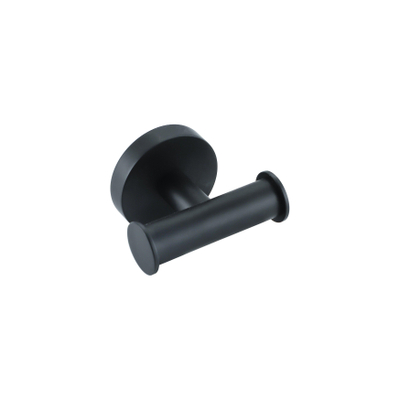 Fortifura Calvi Pack WC 3 pièces - porte-rouleau avec couvercle - brosse de toilette - crochet à serviette double rond - Noir Mat
