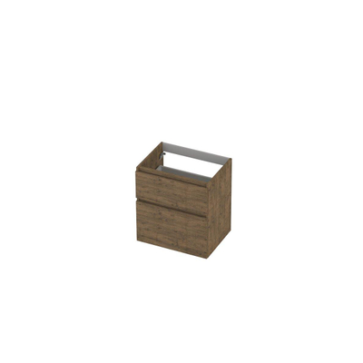 INK Wastafelonderkast - 60x45x65cm - 2 lades - greeploos - met houten keerlijst - MFC - Naturel eiken