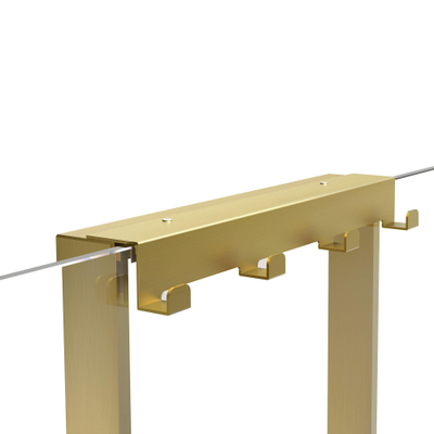 Fortifura Galeria schap met 4 haken - voor douchewand - 50x50x6.5cm - geborsteld messing (goud)