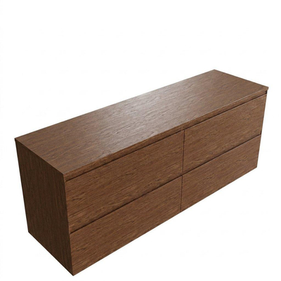 Saniclass Holz Pure Ensemble meuble de salle de bains - 160x45x62cm - plan de travail en bois - sans trou de robinetterie - 4 tiroirs - noyer pure mat (bois)