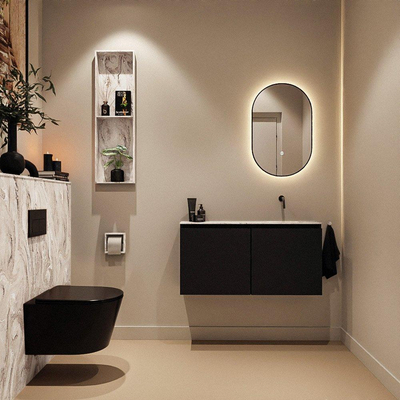 MONDIAZ TURE-DLUX Meuble de toilettes 100 cm Urban. EDEN vasque Glace position à droite. Sans trou de robinet.