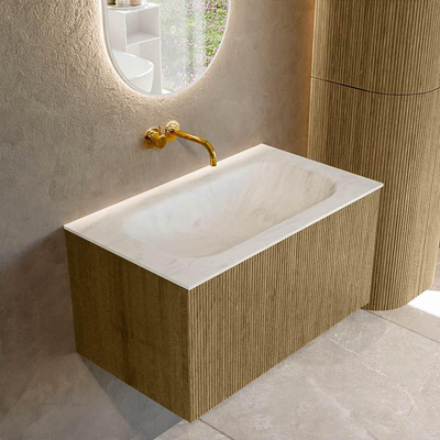 Mondiaz KURVE-DLUX Ensemble meuble de salle de bains - 80x46x40cm - 1 tiroir - vasque solid surface - centre - sans trou de robinet - Dusk