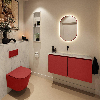 MONDIAZ TURE-DLUX Meuble toilette - 100cm - Fire - EDEN - vasque Opalo - position centrale - sans trou de robinet