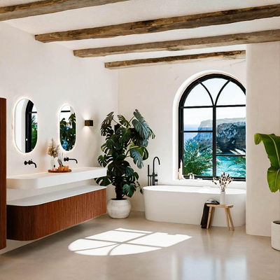 MONDIAZ THOR Meuble de salle de bains - 200cm - arrondi gauche + droite - couleur Ruby - 2 tiroirs et 2 portes - Vasque suspendue CLOUD Double sans trou de robinet - couleur Talc