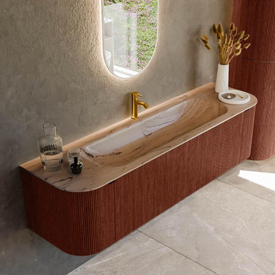 MONDIAZ KURVE-DLUX 170cm meuble de salle de bains arrondi Gauche + Droite couleur Ruby avec 1 tiroir et 2 portes. Lavabo BIG LARGE Central 1 trou de robinet Arena.