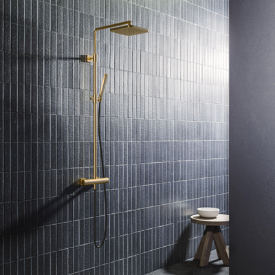 Hotbath Gal ensemble de douche de pluie thermostatique avec douche de tête carrée 22x22cm douchette barre laiton brossé PVD