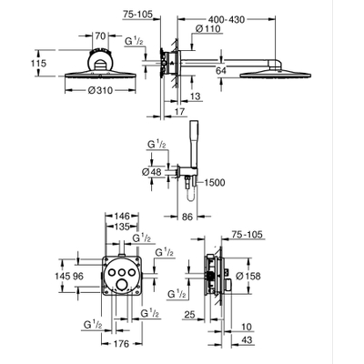 GROHE QuickFix Precision SmartControl Système de douche encastré - tête de douche Vitalio SmartActive 310 - chrome.