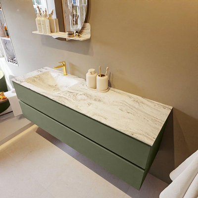 Mondiaz VICA-DLUX ensemble de meuble de salle de bain - 150cm - meuble sous-vasque armée - 2 tiroirs - lavabo encastré nuage gauche - 1 trou de robinet - version haute de 60cm - glace