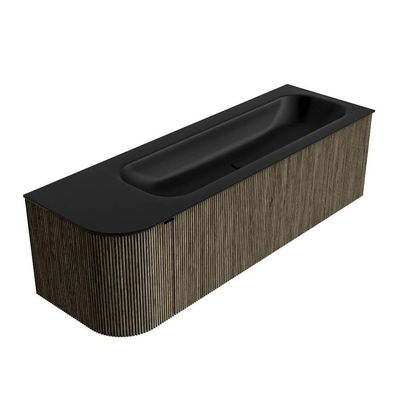 Mondiaz KURVE Ensemble de meuble salle de bain - 145x46x40cm - 1 tiroir - 1 porte - lavabo en solid surface - droite - 2 trous de robinet - Shadow