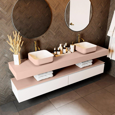 Mondiaz TOP 46 Plan vasque suspendu - 200x46x12cm - adapté aux vasques à poser - Solid surface - Rosee