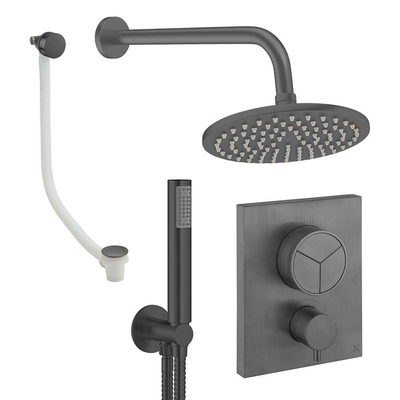 Crosswater MPRO Regendoucheset inbouw - 2 hendels - badafvoer - 20cm douchekop - handdouche - wandarm - gunmetal