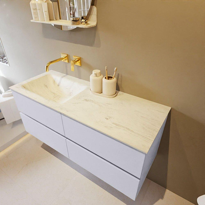 Mondiaz VICA-DLUX ensemble de meuble de salle de bain - 120cm - meuble sous-vasque cale - 4 tiroirs - lavabo encastrée cloud gauche - sans trous de robinet - version haute de 60cm - opalo