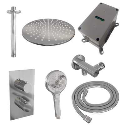 Brauer Chrome Carving Ensemble de douche pluie encastré - douche principale 30 cm - 2 fonctions - incluant partie encastrable - douchette ronde 3 positions - chrome