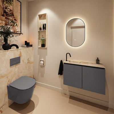 MONDIAZ TURE-DLUX Meuble toilette - 80cm - Dark Grey - EDEN - vasque Frappe - position gauche - 1 trou de robinet