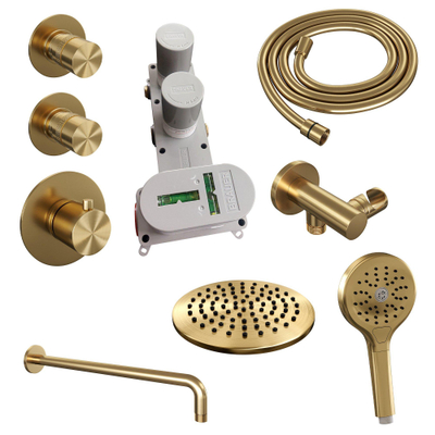 BRAUER Gold Edition inbouw regendoucheset – Ø20 cm hoofddouche – 40 cm gebogen wandarm – ronde handdouche