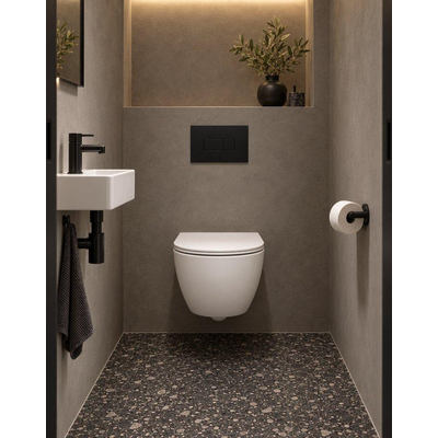 QeramiQ Dely Swirl Compact Ensemble WC - réservoir encastré QeramiQ flush - abattant slim - plaque de commande en plastique noir mat - boutons rectangulaires - blanc mat