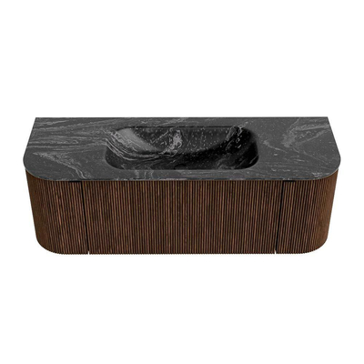 MONDIAZ KURVE-DLUX Meuble de salle de bains 130cm avec module 25 Len R couleur Walnut avec 1 tiroir et 2 portes. Lavabo BIG SMALL central 1 trou de robinet couleur Lava.