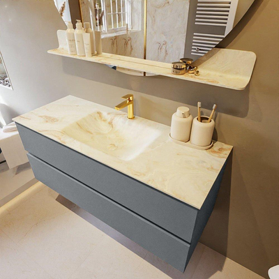 Mondiaz VICA-DLUX Ensemble de meuble de salle de bain - 120cm - meuble sous-vasque plata - 2 tiroirs - lavabo encastrée cloud milieu - 1 trou de robinet - version haute de 60cm - frape